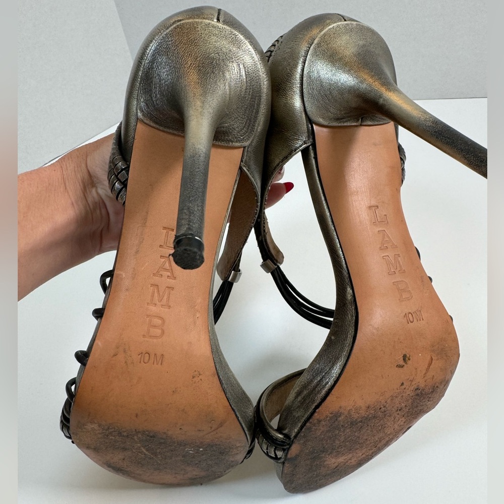 L.A.M.B. LAMB Women's Karoline Strappy Stiletto Heels Gunmetal size 10 M Y2K - Picture 13 of 16